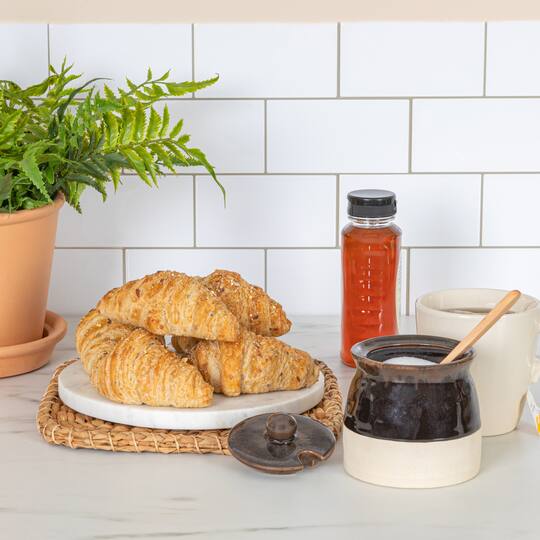 Hello Honey® 4.4" Black Stoneware Sugar Pot with Lid & Wood Spoon